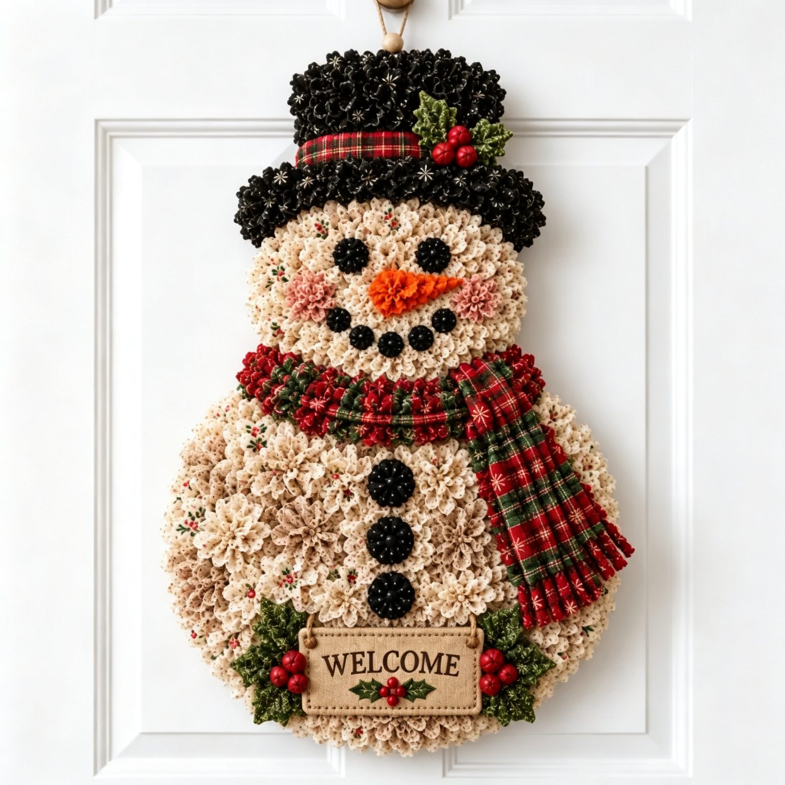 Snowman fabric flower door hanging design