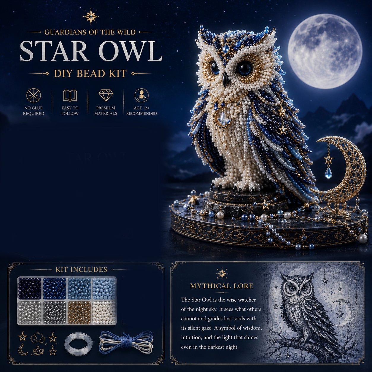 3D Animal Guardian DIY Bead Kit Collection - Star Owl