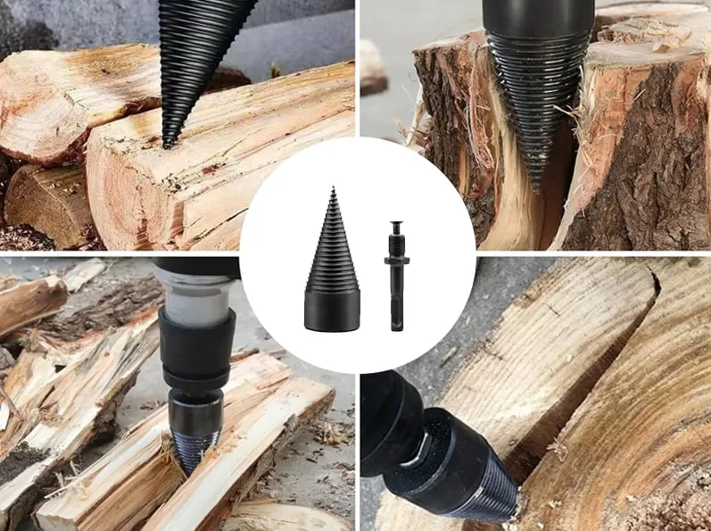 Firewood bit and shank attachment views