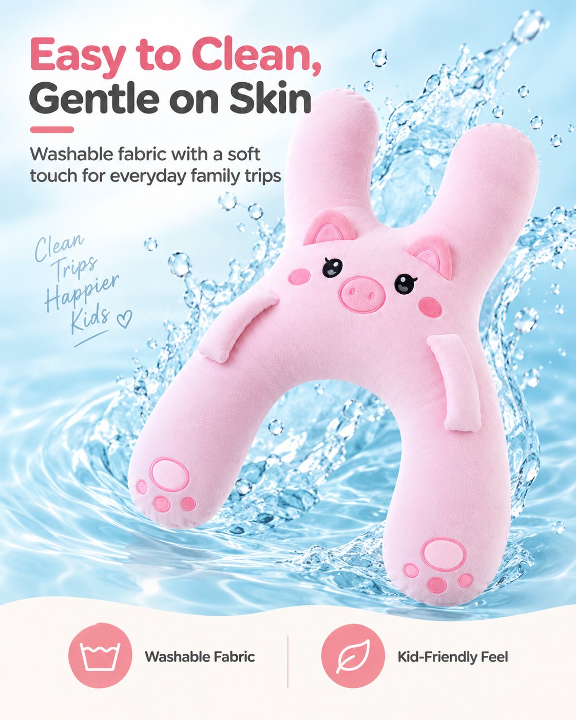 Washable plush travel pillow for children