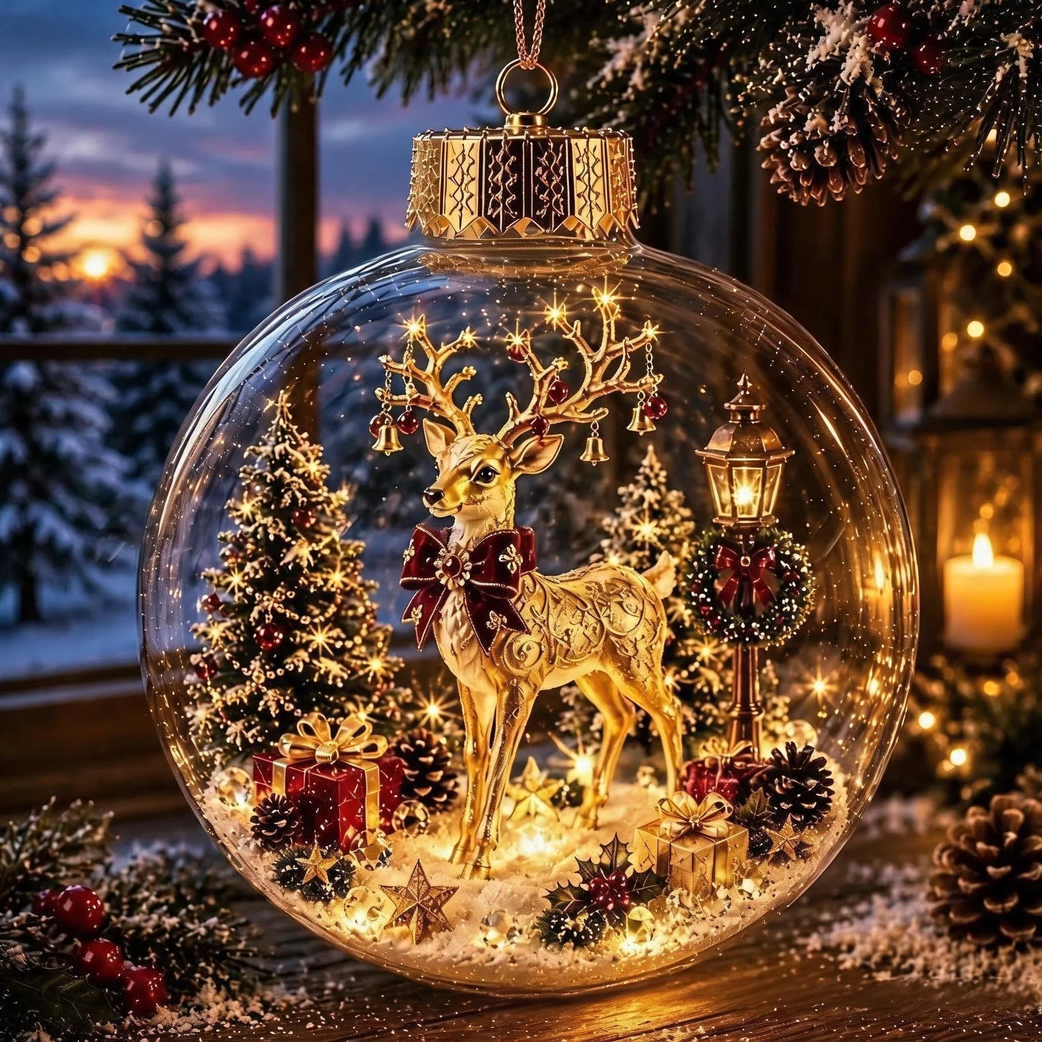 Reindeer Christmas diorama ornament