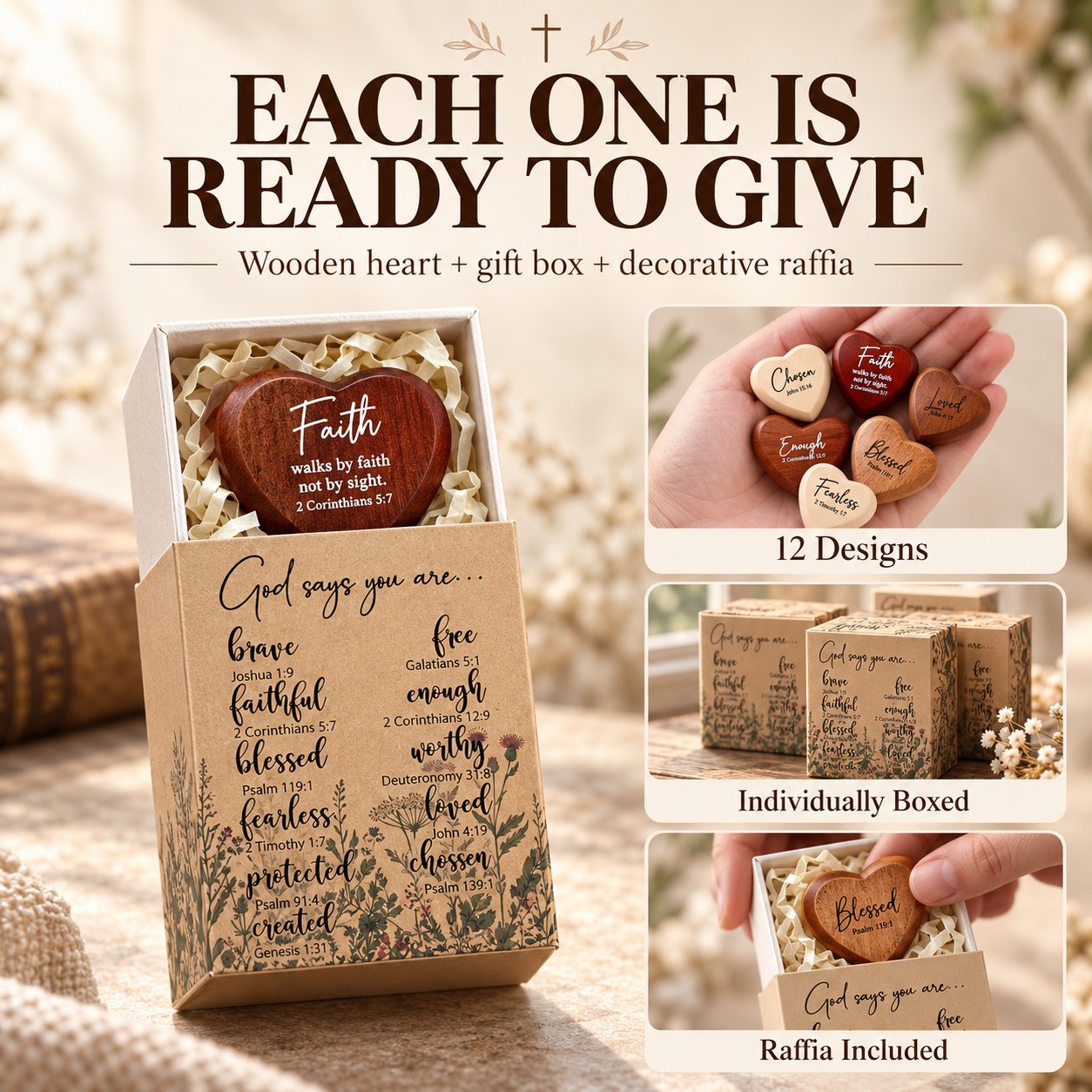 Individually boxed Christian pocket heart gifts