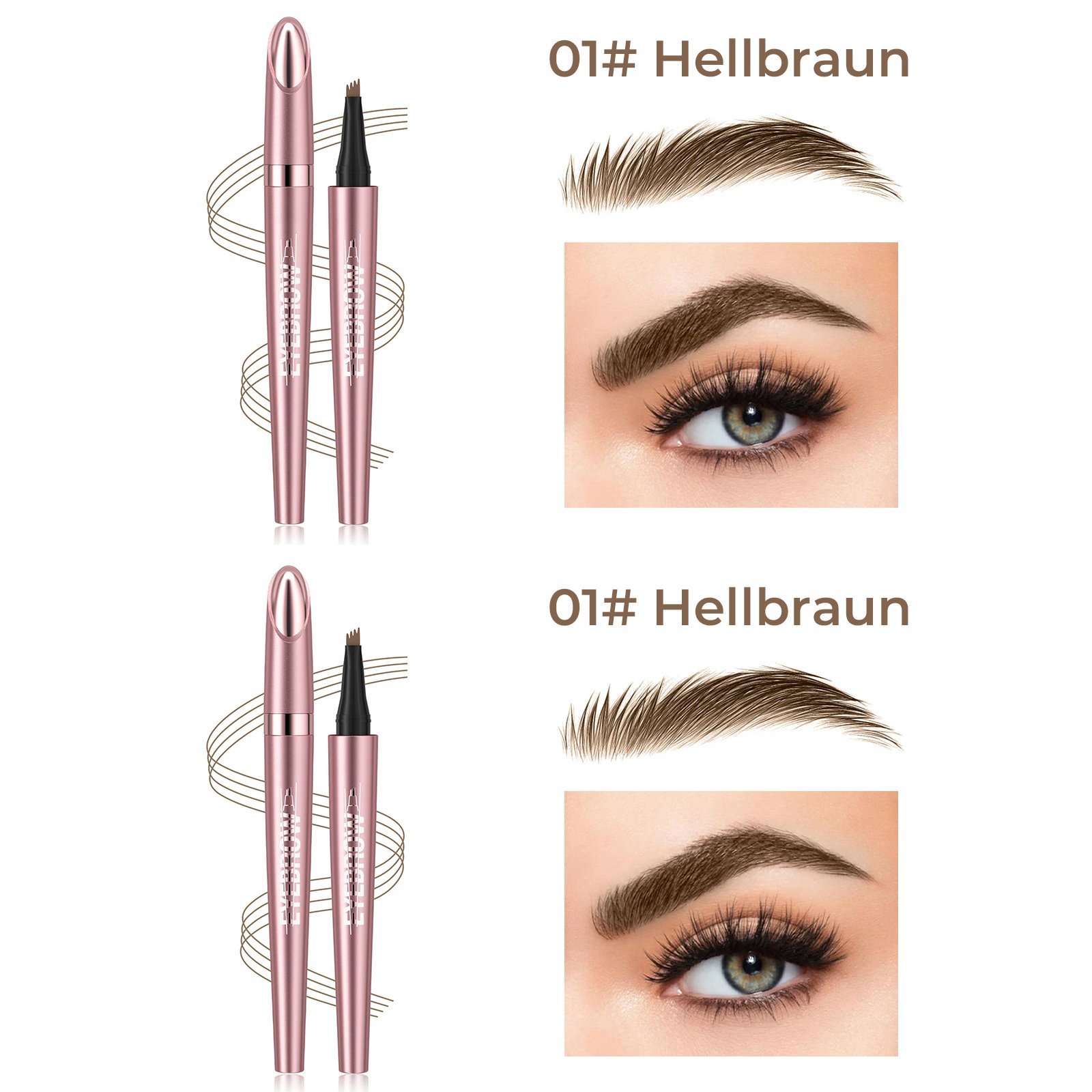 Wasserfester Micro-Fork Augenbrauenstift, langanhaltende Brownen-Pen für natürliche, haarähnliche Striche - Hellbraun / Hellbraun