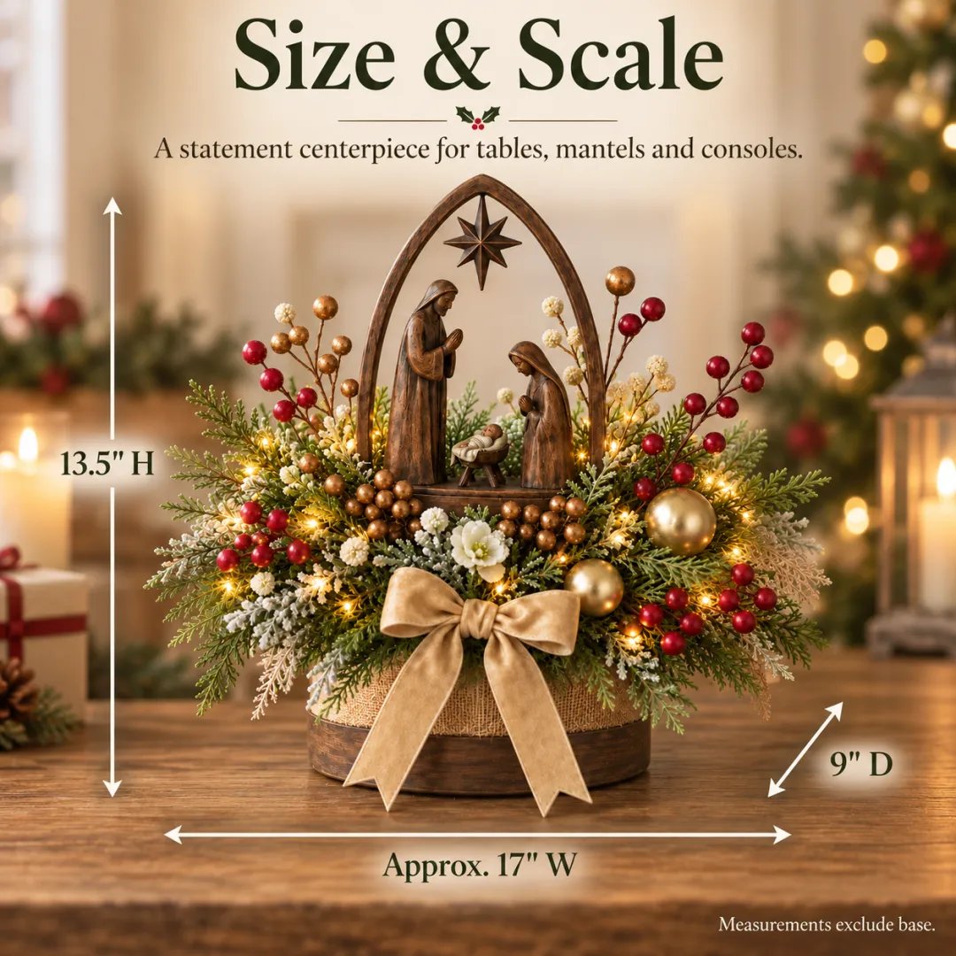 Size guide for the Candlelit Christmas Nativity centerpiece