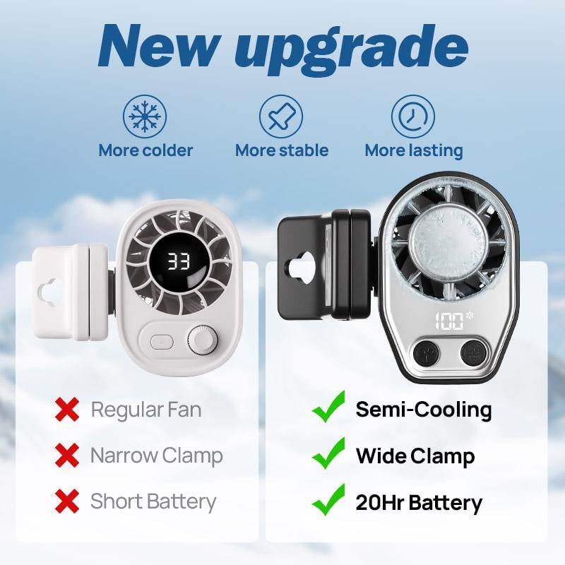 JOYTUTUS 2026 Car Clip On Air Conditioner Fan with LED Display - 360° Rotation, 100 Speeds Adjustable, USB Rechargeable Personal Cooling Fan, 16℃ Semi-Cooling Wide Clamp 20Hr Battery 3000mAh Battery