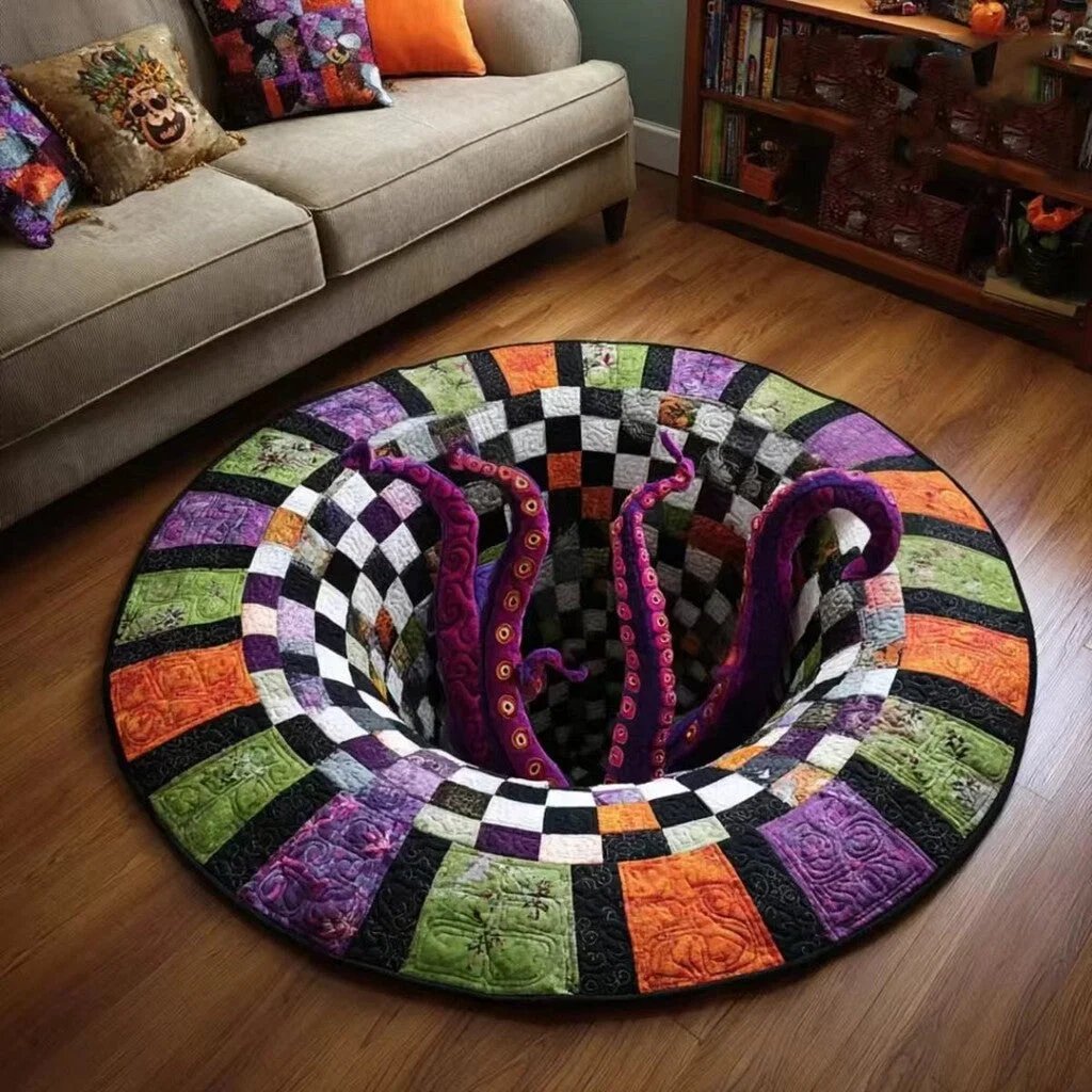 Deep-Sea Octopus Halloween round rug pattern