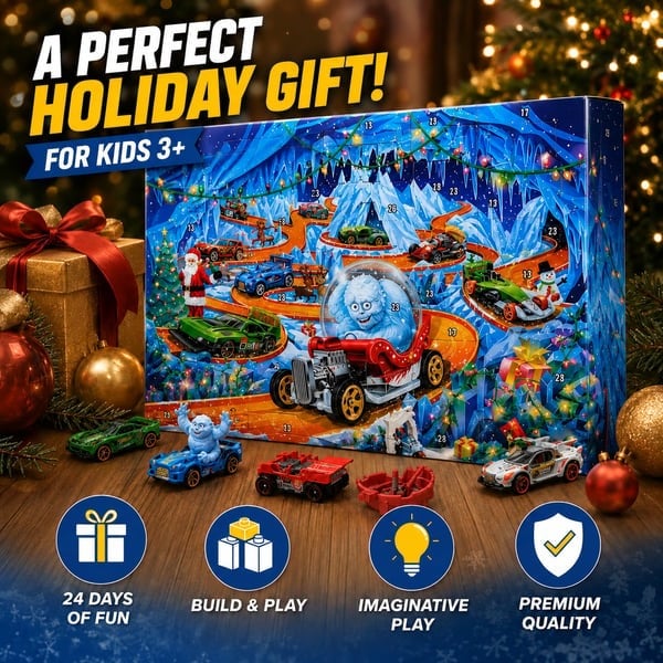 Holiday advent calendar racing vehicle surprises