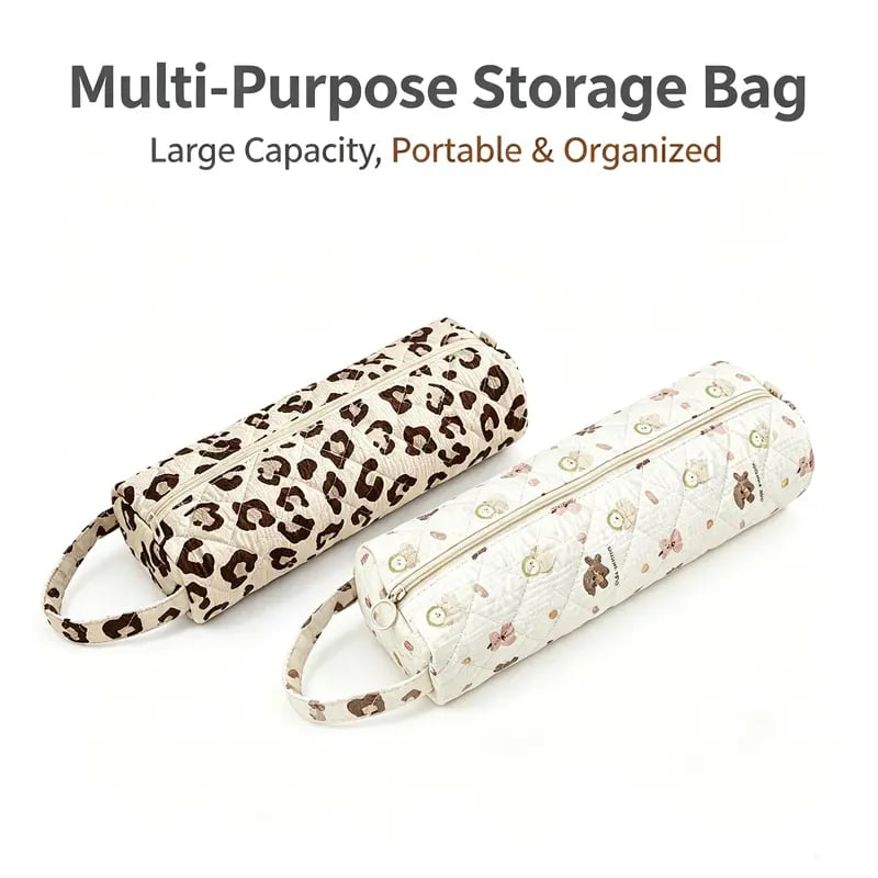 Quilted Cylinder Organizer Pouch for everyday essentials