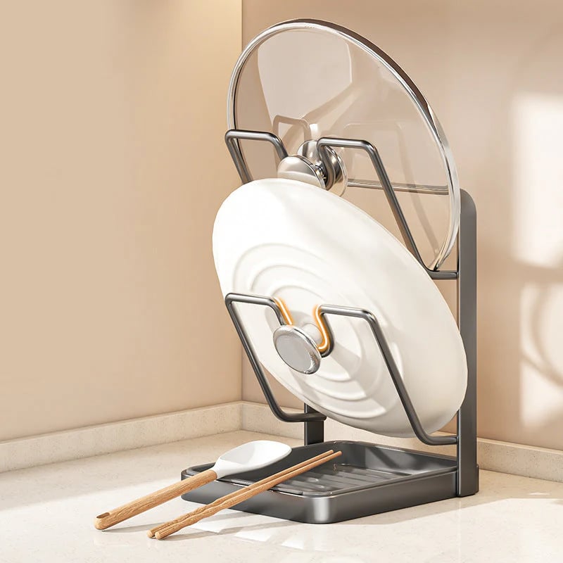 Kitchen Pot Lid Storage Rack - Gray / Double-layer