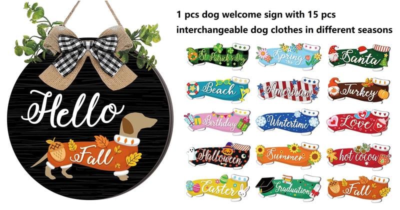 16pcs Interchangeable Dachshund Sign Dog Welcome Sign Wooden Sign with Magnet Detachable Accessories Seasonal Welcome Sign Decorations for Halloween Holiday Seasonal, Birthday Party, Home Wall Office Living Room Garden, Farmhouse Porch Front Door 16pcs Interchangeable Dachshund Sign Dog Welcome Sign Wooden Sign with Magnet Detachable Accessories Seasonal Welcome Sign Decorations for Halloween Holiday Seasonal, Birthday Party, Home Wall Office Living Room Garden, Farmhouse Porch Front Door