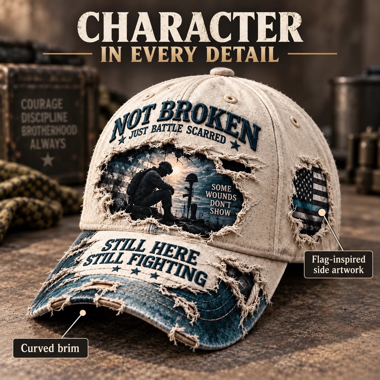 Printed veteran mental health awareness cap design
