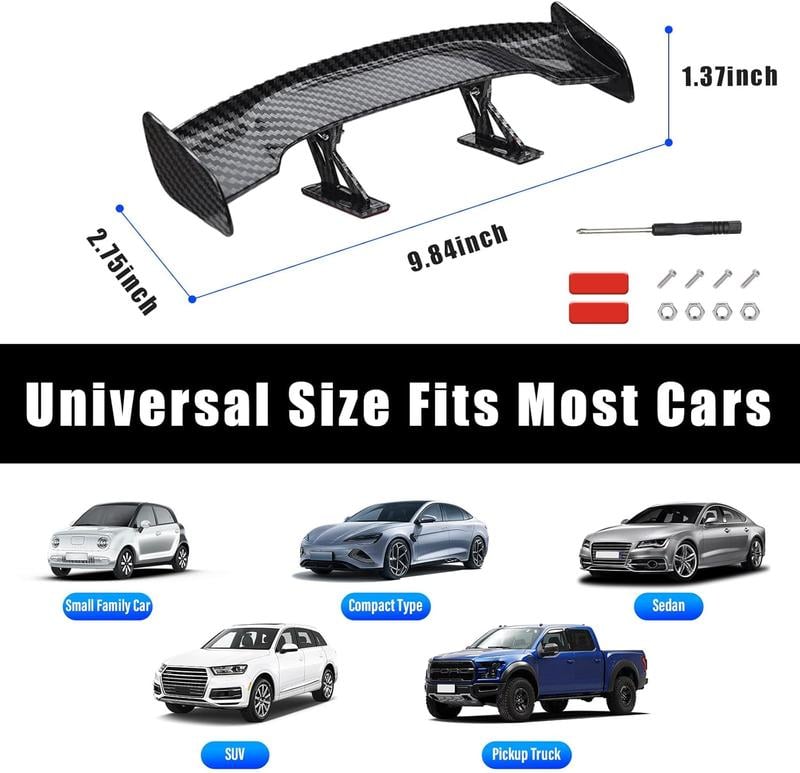 Product Introduction of AugE Car Mini Spoiler Wing, 9.8 Inch Carbon Fiber Car Rear Tail Wing Without Perforation, Universal Auto Mini Tiny Trunk Spoiler, Vehicle Exterior Accessories for Men Women (Carbon Fiber) 11