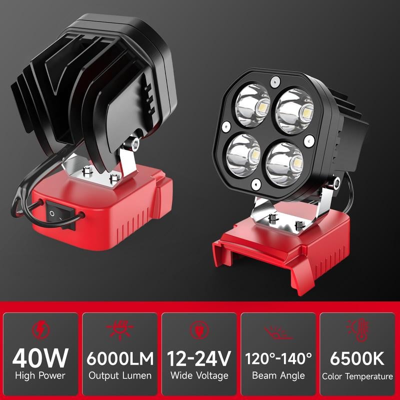 Azocek 18V Cordless LED Work Light – 40W 6000LM Milwaukee Battery Compatible, Adjustable Floodlight for Camping, Construction, Auto Repair & Outdoor Use Azocek 18V Cordless LED Work Light – 40W 6000LM Milwaukee Battery Compatible, Adjustable Floodlight for Camping, Construction, Auto Repair & Outdoor Use