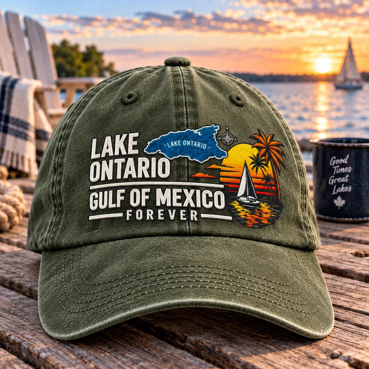 Lake Ontario cap embroidery close up