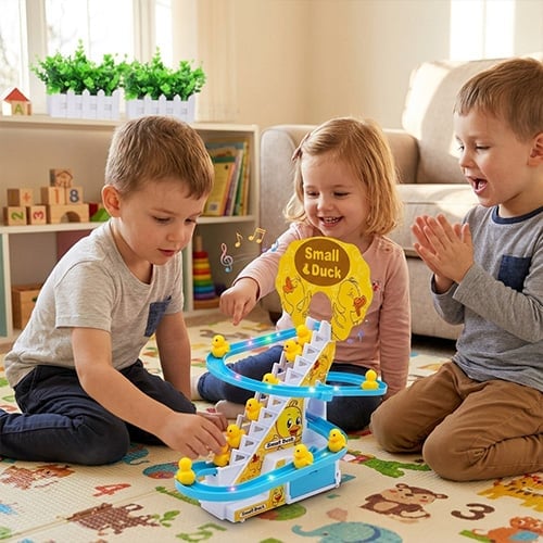 Children sharing the duck climbing track during playtime