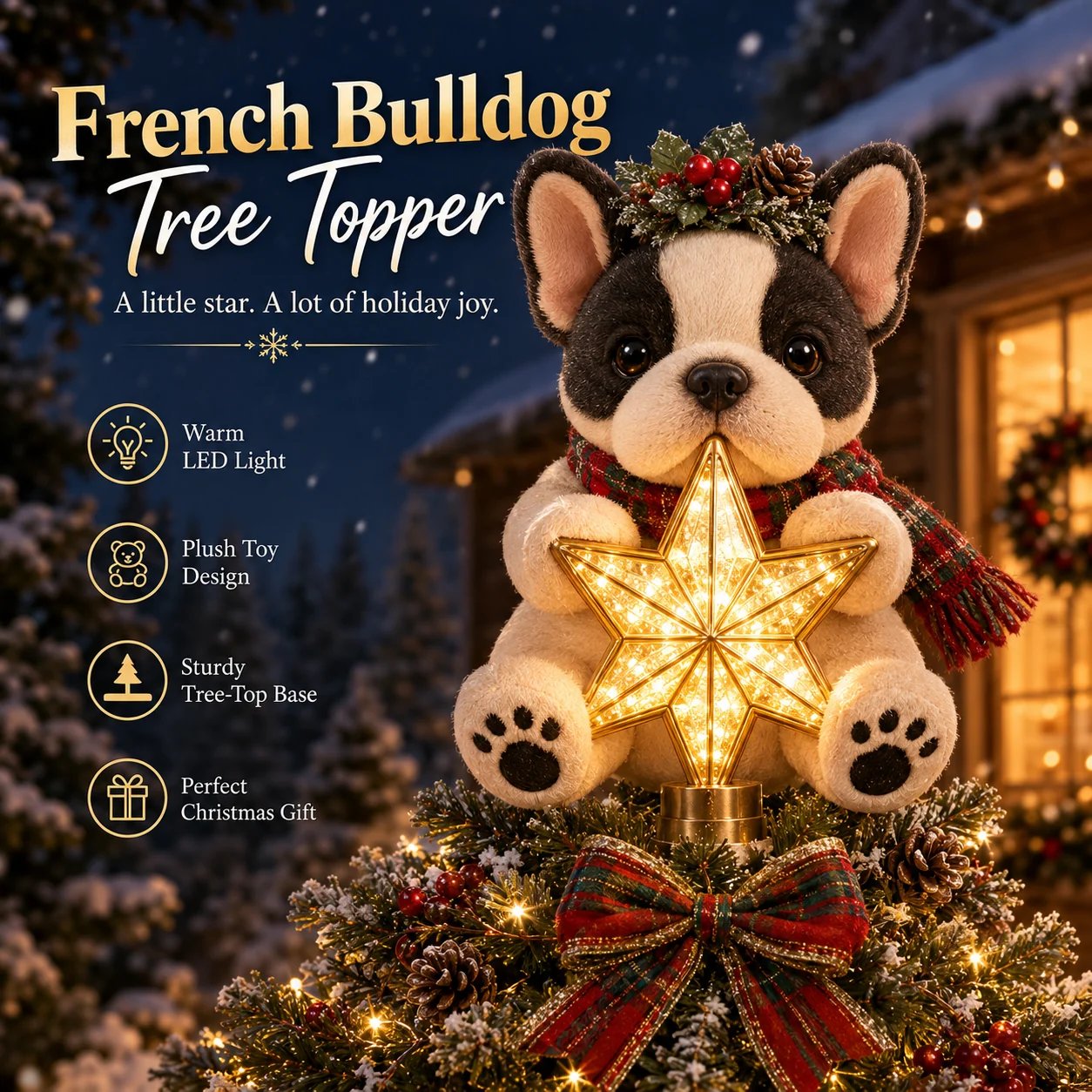 Light Up French Bulldog Tree Topper