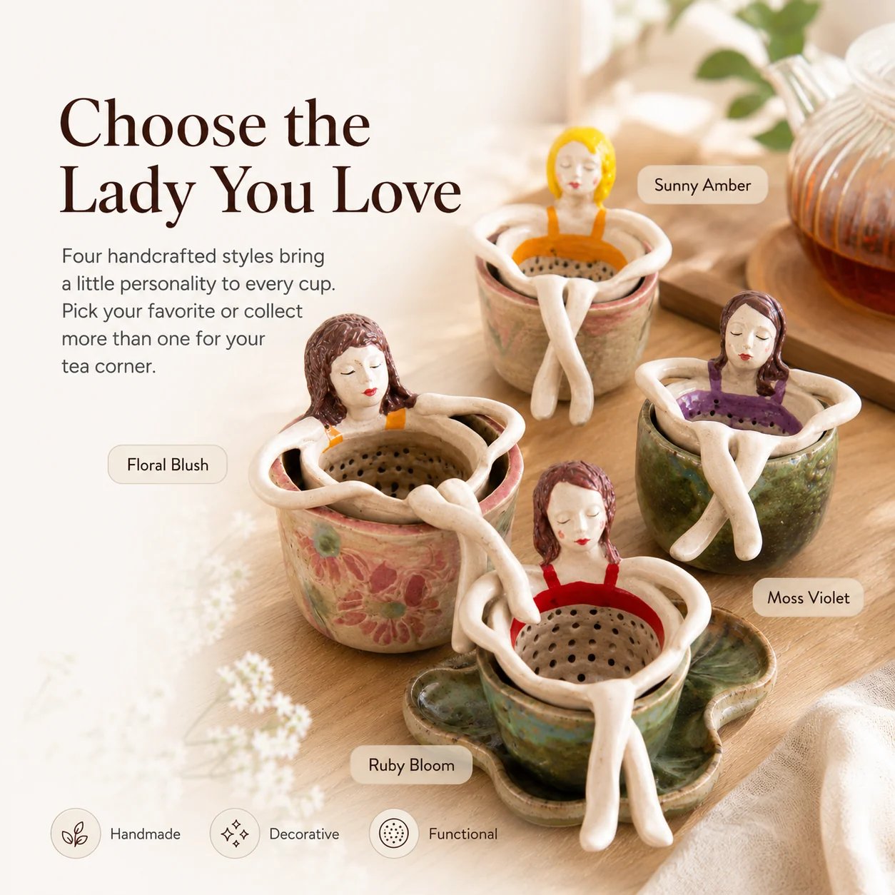 Ceramic Tea Strainer Lady Styles