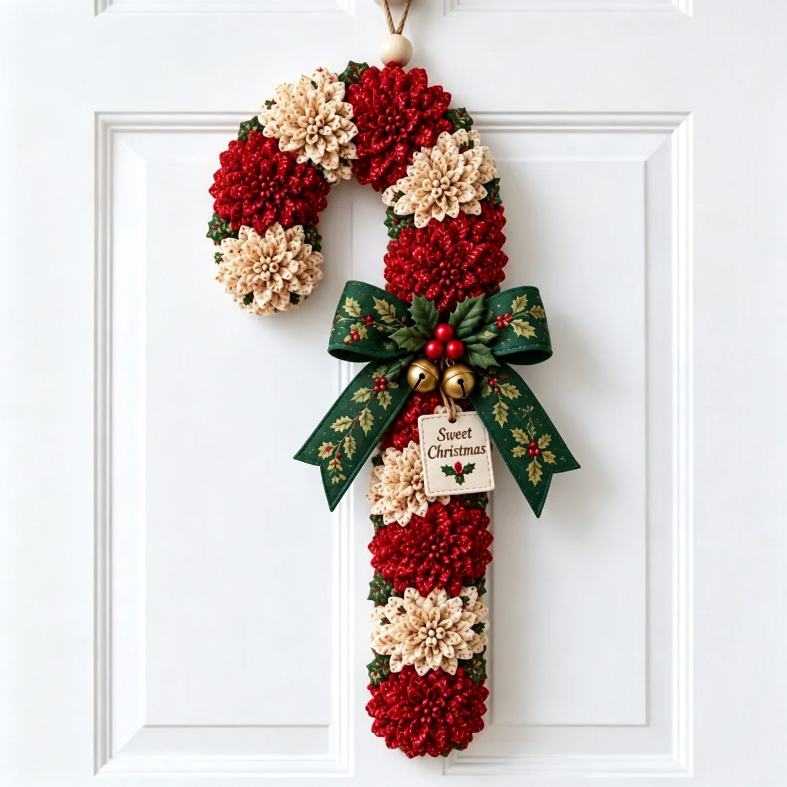 Candy cane fabric flower door hanging design