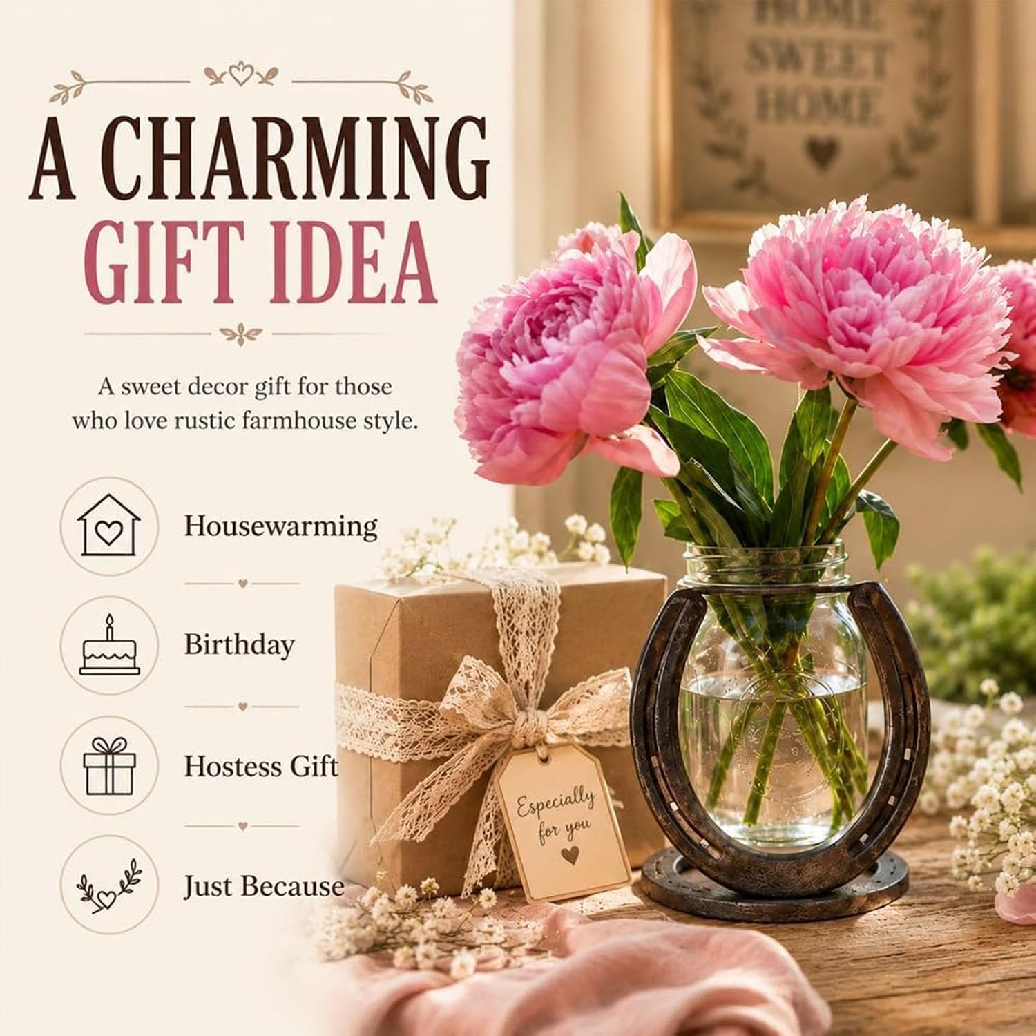 Rustic Horseshoe Vase Gift