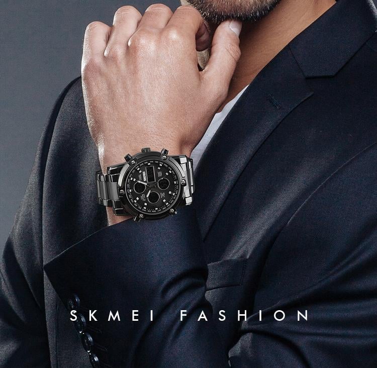 SKMEI Fashion Multi functional Sports Men's Watch, 48Mm Metal Case with 3 Time Zone Night Light 30M Waterproof Stainless Steel Strap, Dual Time Display, Timer, Calendar, Alarm Clock Function Watch Wristwatch SKMEI Fashion Multi functional Sports Men's Watch, 48Mm Metal Case with 3 Time Zone Night Light 30M Waterproof Stainless Steel Strap, Dual Time Display, Timer, Calendar, Alarm Clock Function Watch Wristwatch