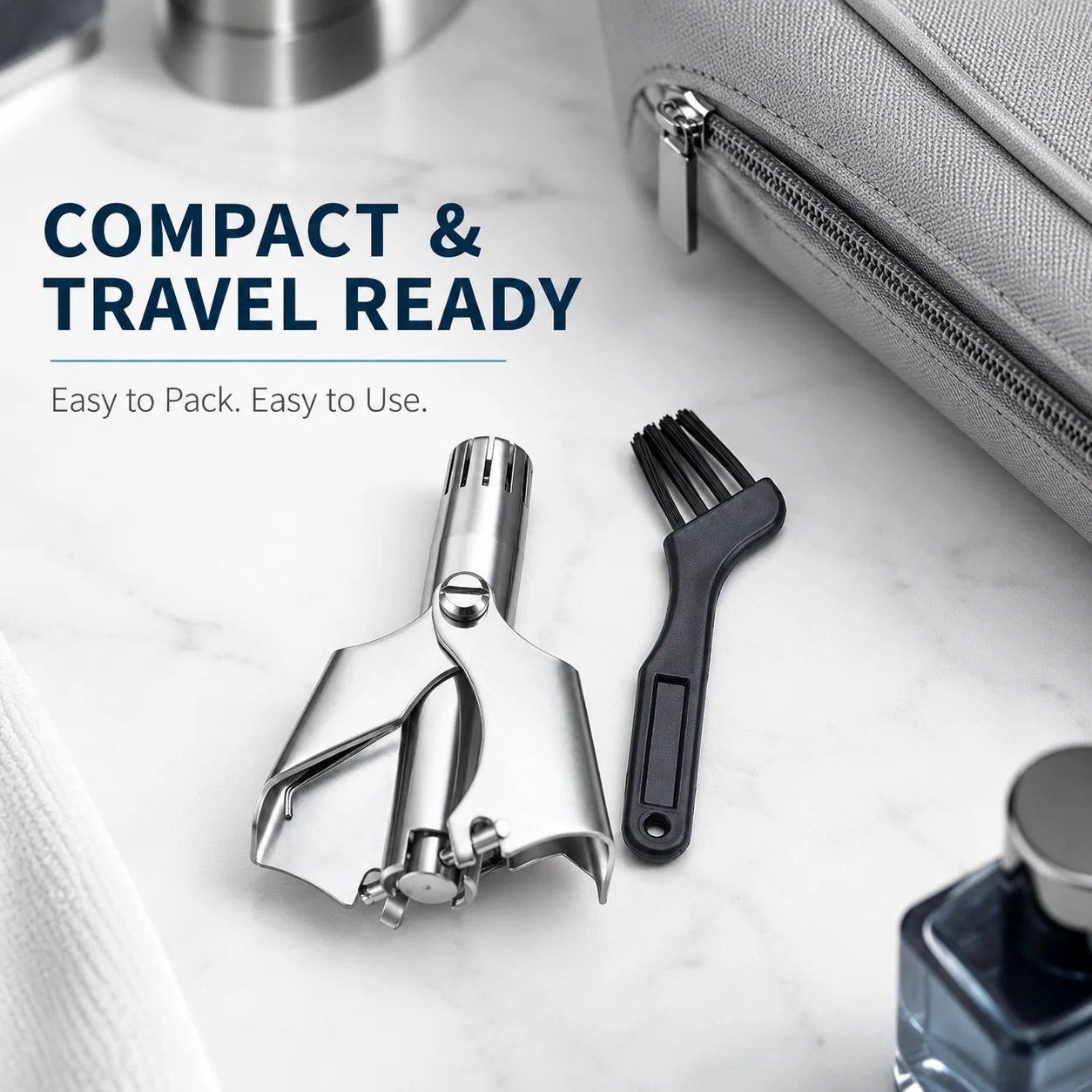 Compact travel ready manual nose hair trimmer Compact travel ready manual nose hair trimmer