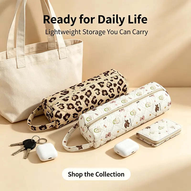 Leopard print and cute pet family quilted organizer pouch Leopard print and cute pet family quilted organizer pouch