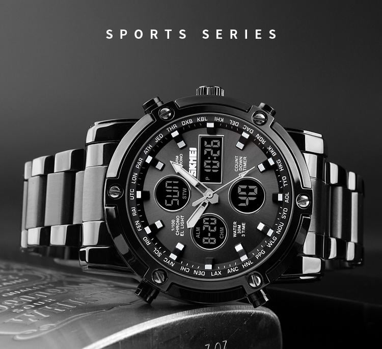 SKMEI Fashion Multi functional Sports Men's Watch, 48Mm Metal Case with 3 Time Zone Night Light 30M Waterproof Stainless Steel Strap, Dual Time Display, Timer, Calendar, Alarm Clock Function Watch Wristwatch SKMEI Fashion Multi functional Sports Men's Watch, 48Mm Metal Case with 3 Time Zone Night Light 30M Waterproof Stainless Steel Strap, Dual Time Display, Timer, Calendar, Alarm Clock Function Watch Wristwatch
