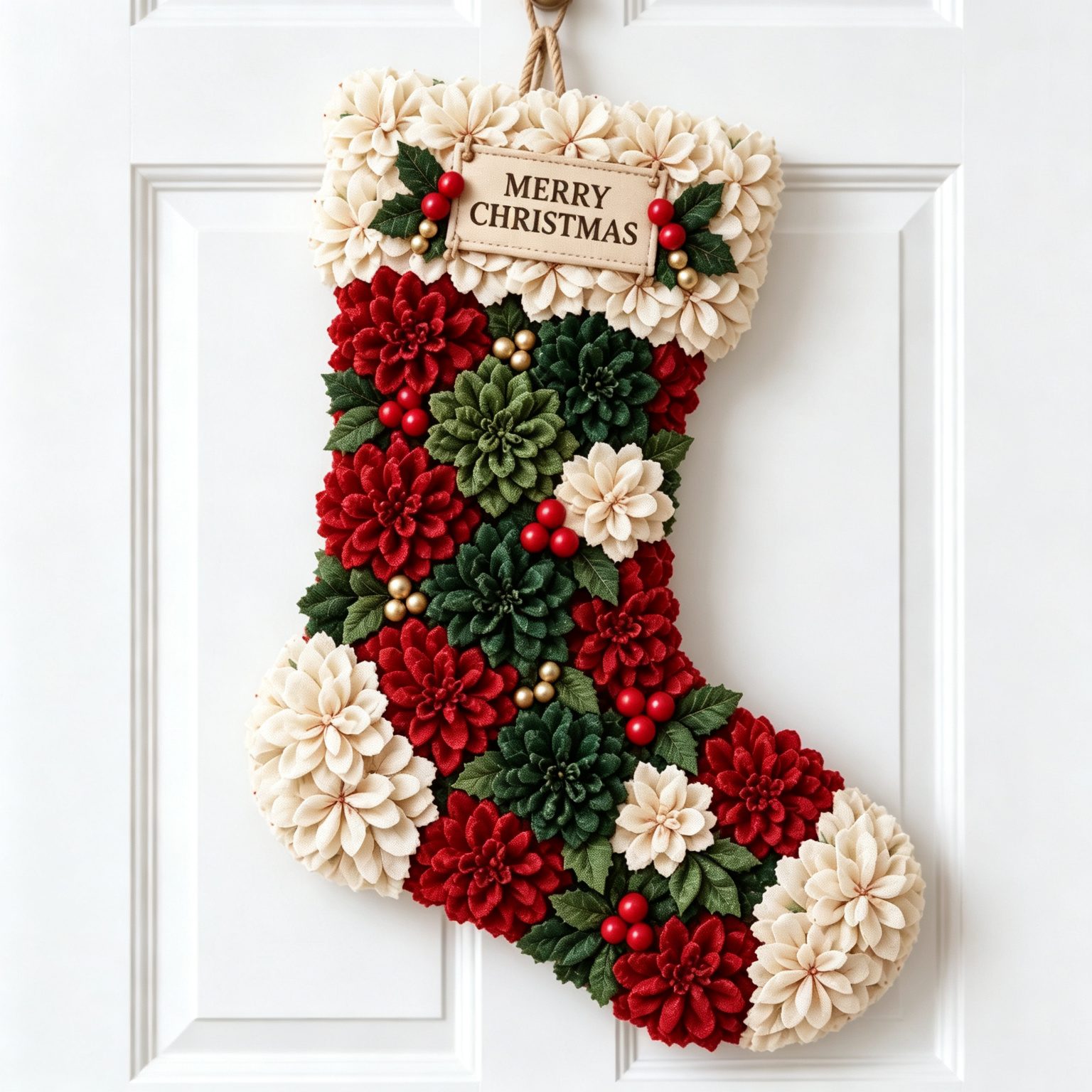 Christmas stocking fabric flower door hanging design