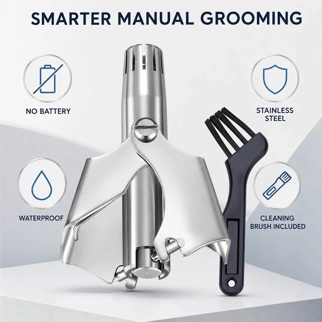 Manual nose hair trimmer product features no battery stainless steel waterproof