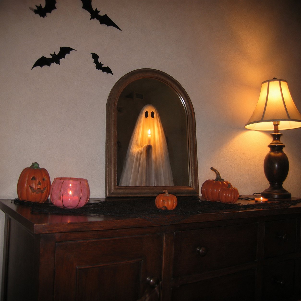 Customer photo showing the bronze-gold frame and ghost effect