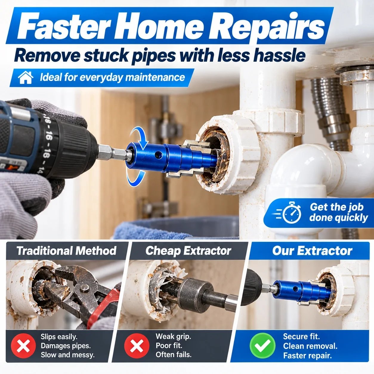 Pipe extractor used for home plumbing repair