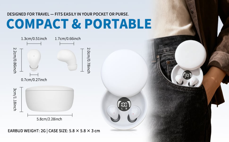 Auriculares de bolsillo con funda LED, fáciles de transportar para viajes o trabajo.