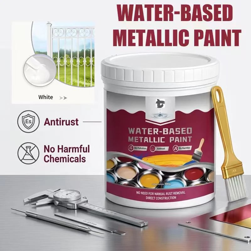 Rust Converter Metallic Paint – One coat stops rust, no sanding, no fumes. Dries to a sleek metal finish. Perfect for garden tools & gates. - 500g+Brush+Gloves / White / Buy 1