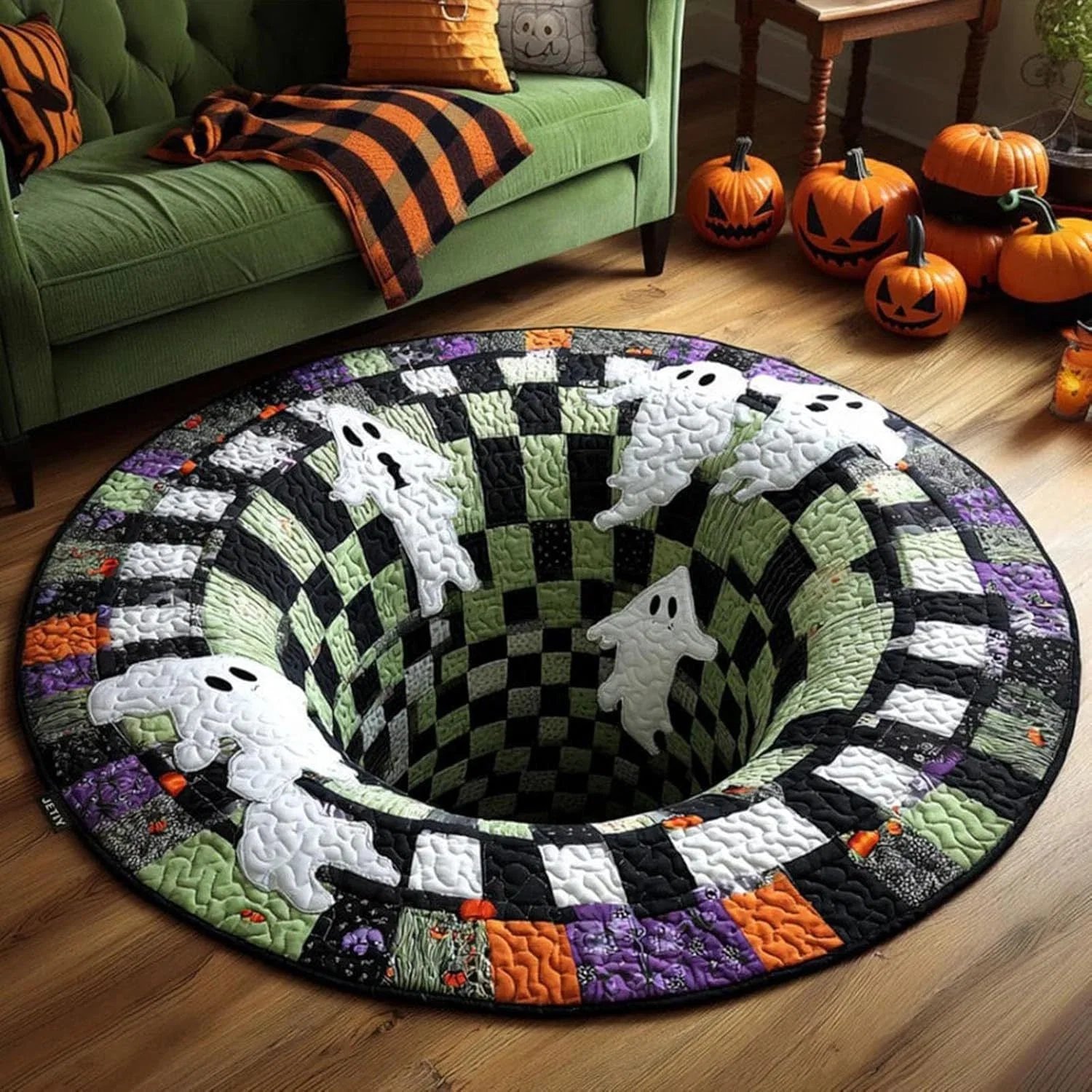 Ghost Halloween round rug pattern