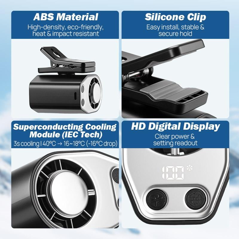 JOYTUTUS 2026 Car Clip On Air Conditioner Fan with LED Display - 360° Rotation, 100 Speeds Adjustable, USB Rechargeable Personal Cooling Fan, 16℃ Semi-Cooling Wide Clamp 20Hr Battery 3000mAh Battery