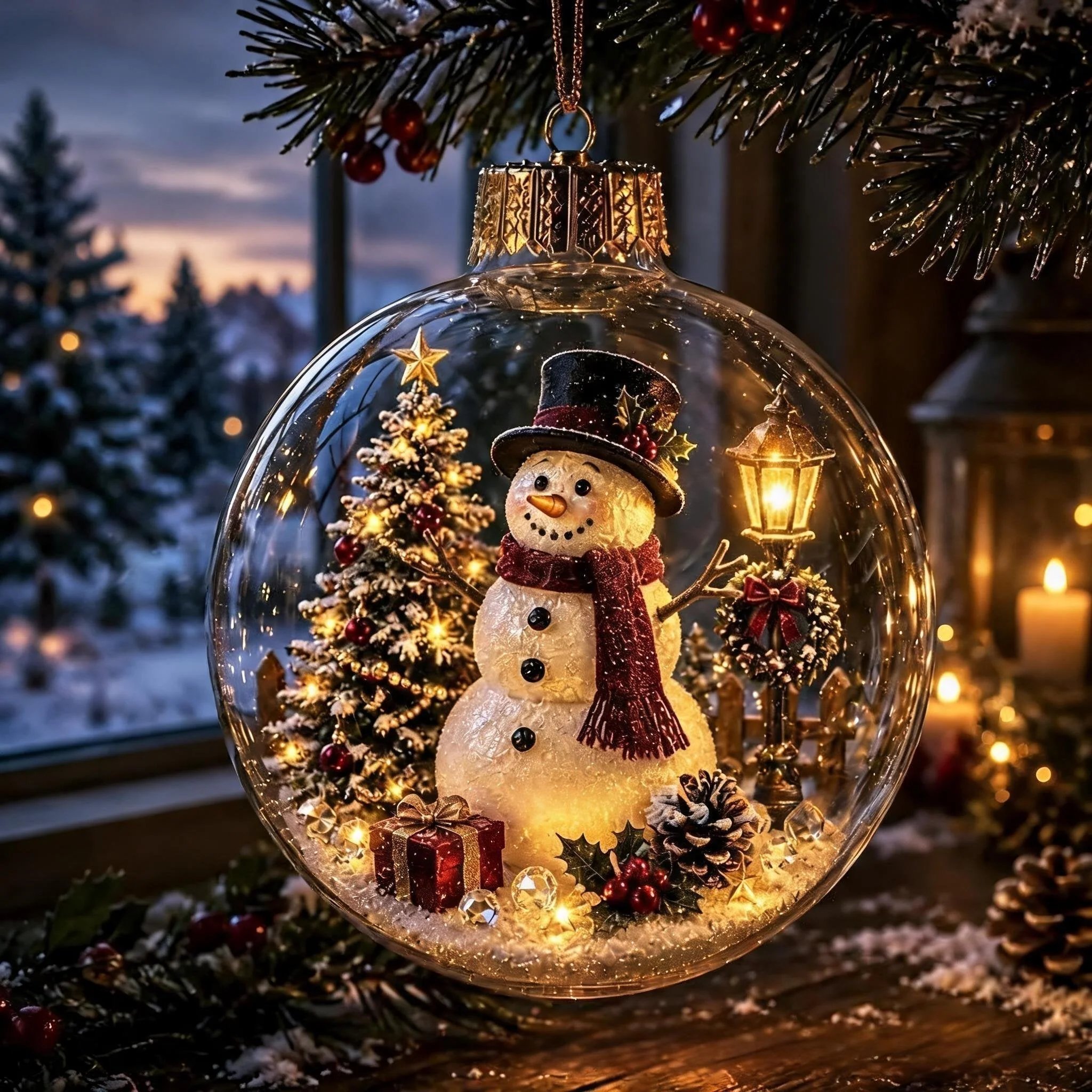Snowman Christmas diorama ornament