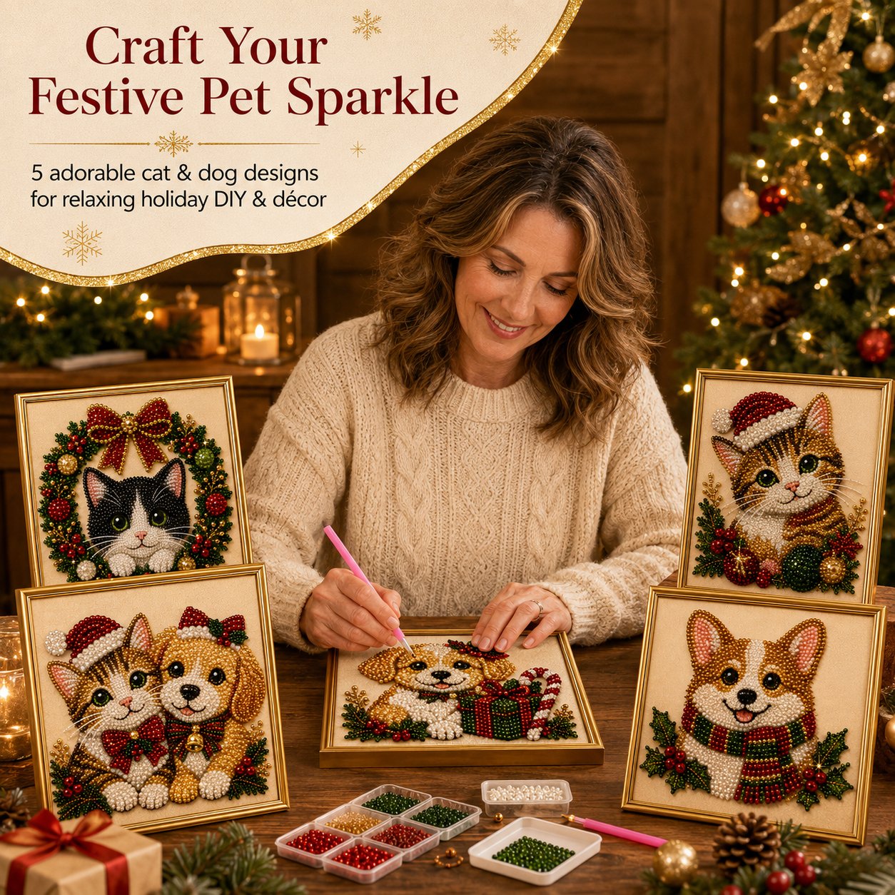 Relaxing holiday crafting scene at home