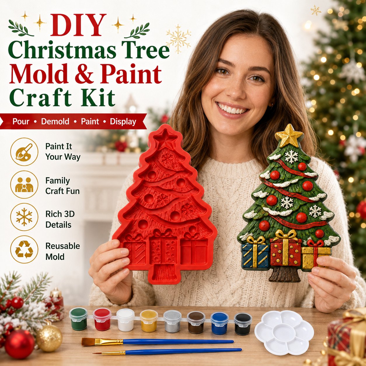 Christmas tree craft decoration size guide showing 21 by 9 centimeters