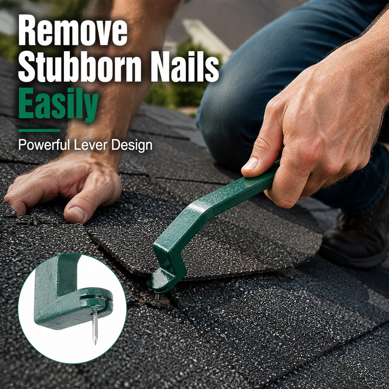 Precision nail-pulling claw on the roofing snake tool