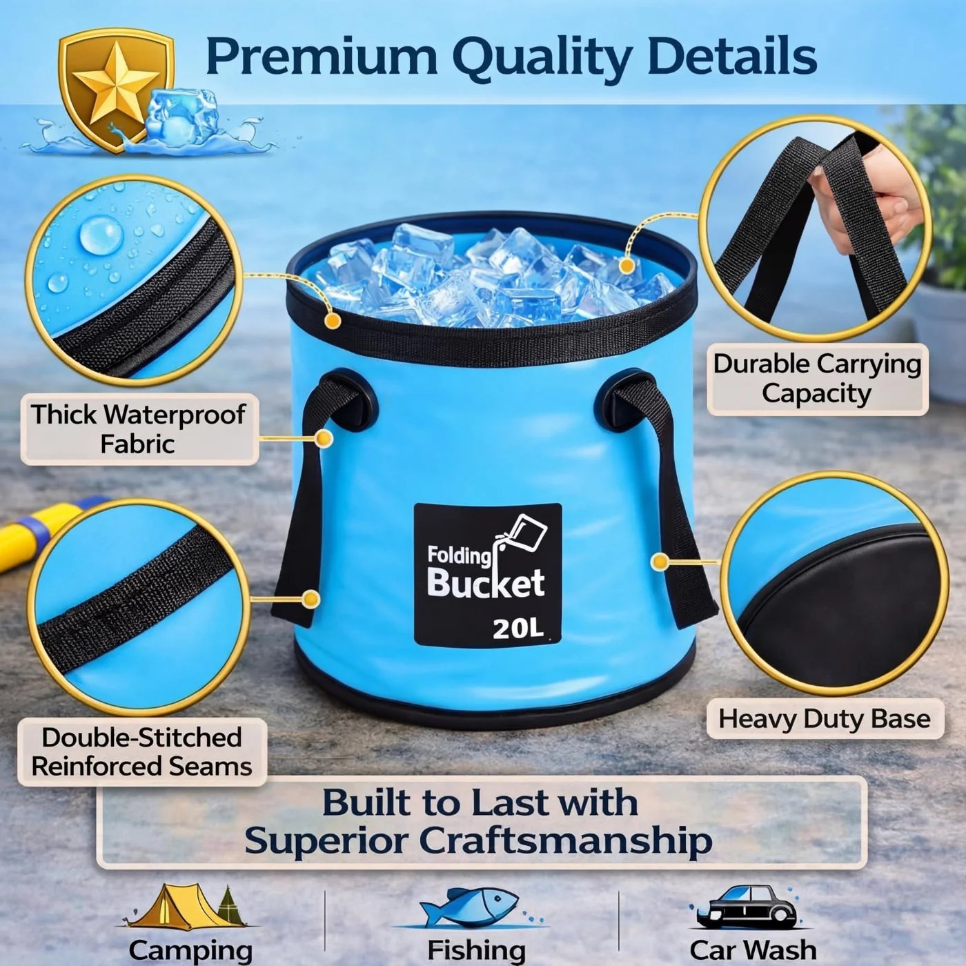 Reinforced details of the foldable water bucket Reinforced details of the foldable water bucket