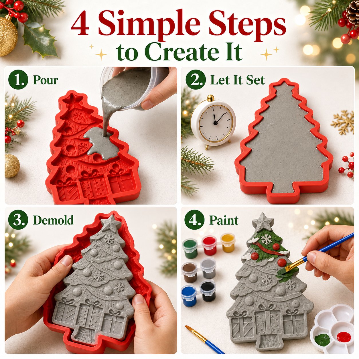 Family enjoying a DIY Christmas tree painting craft activity