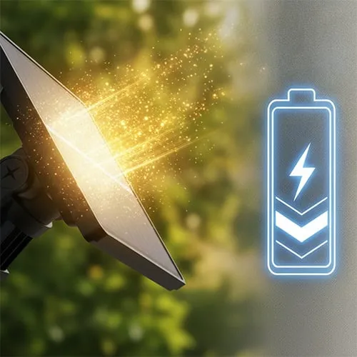 Solar powered security lighting operating outdoors at night