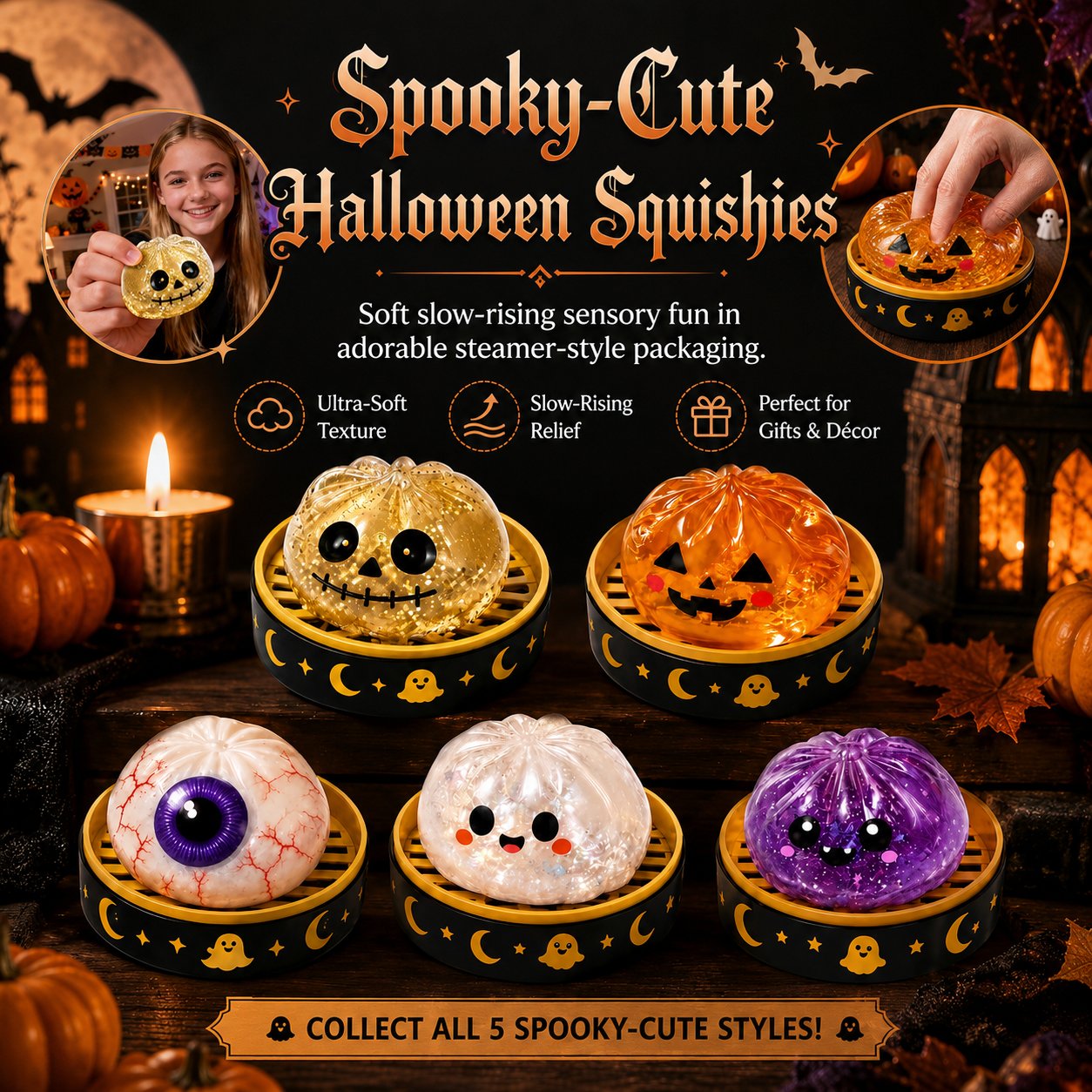 Halloween spooky cute dumpling squishies in five designs