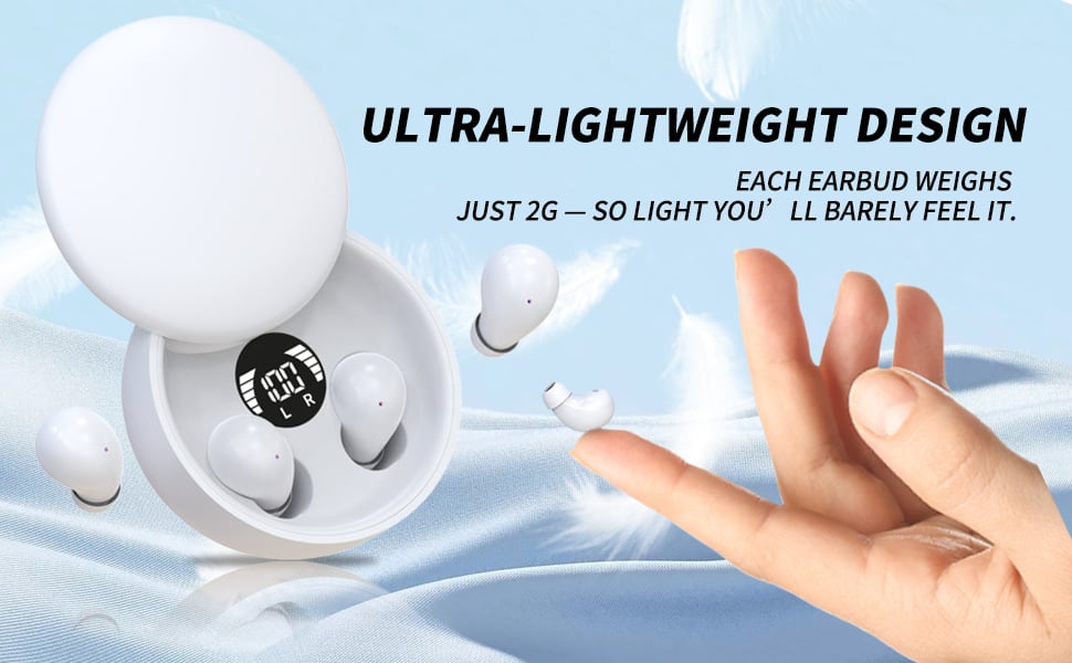 Auriculares ultraligeros de 0.07 oz, invisibles y cómodos para llevar todo el día.