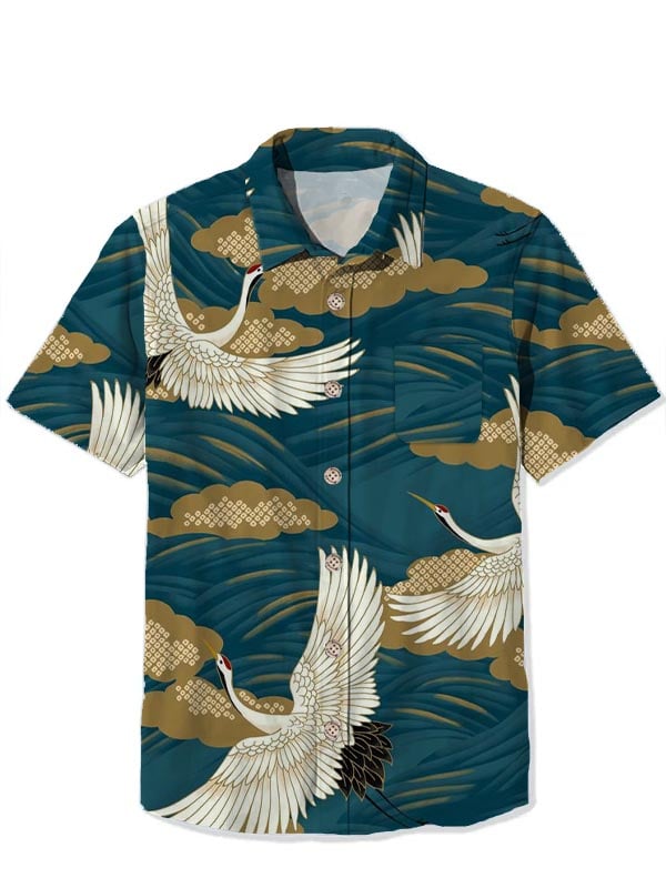 Small Love Shirt - Cranes on Navy Japanese Print