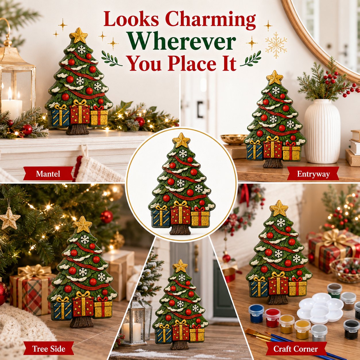 Finished handmade Christmas tree decoration displayed in a festive home setting