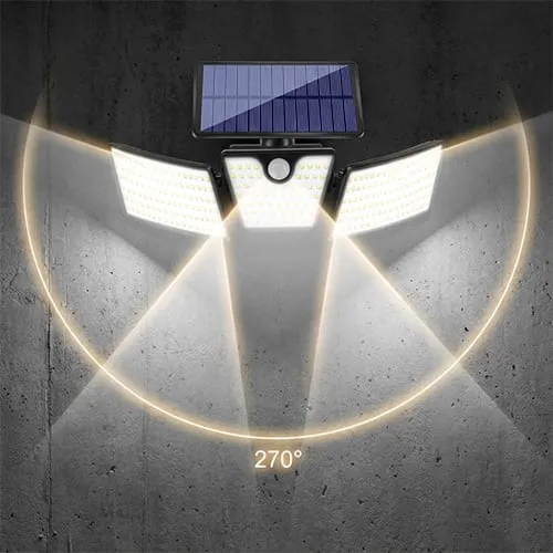 Three adjustable solar security light heads illuminating multiple outdoor zones