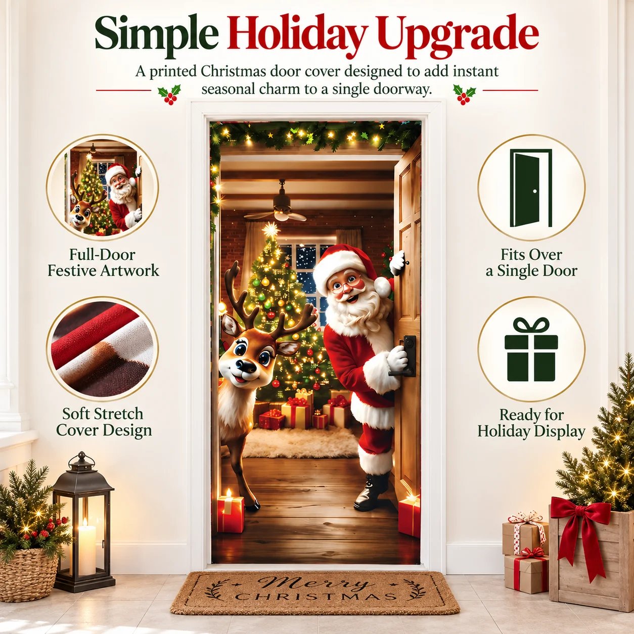 Santa reindeer Christmas door decoration