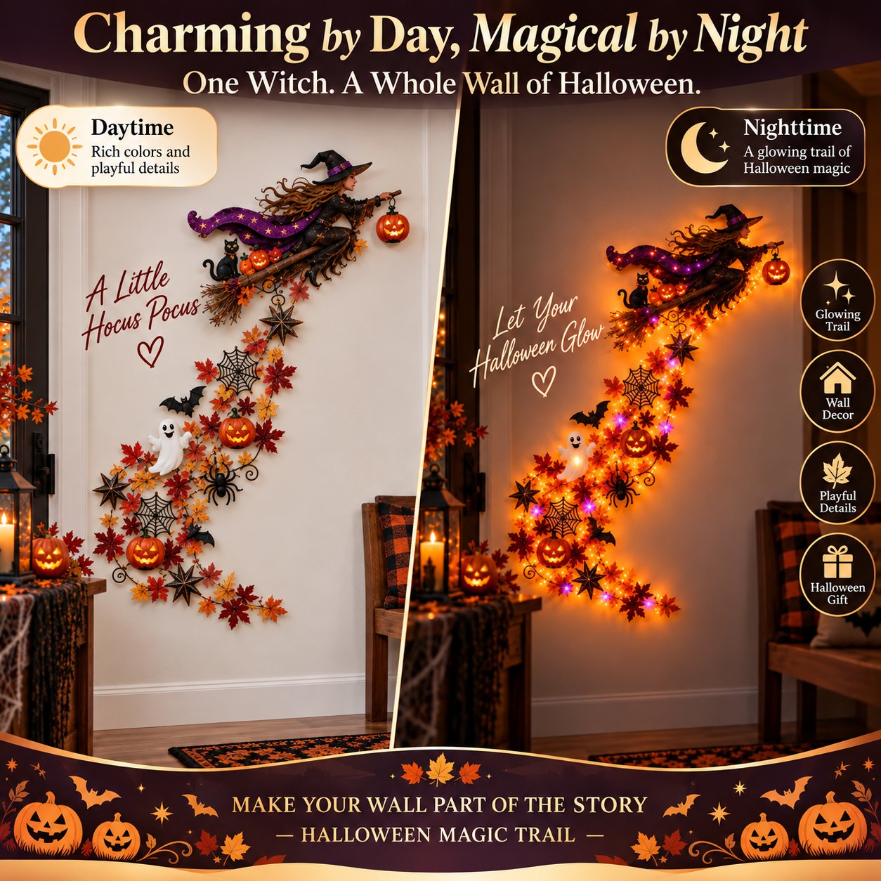Decorative character and trail details in the Halloween collection