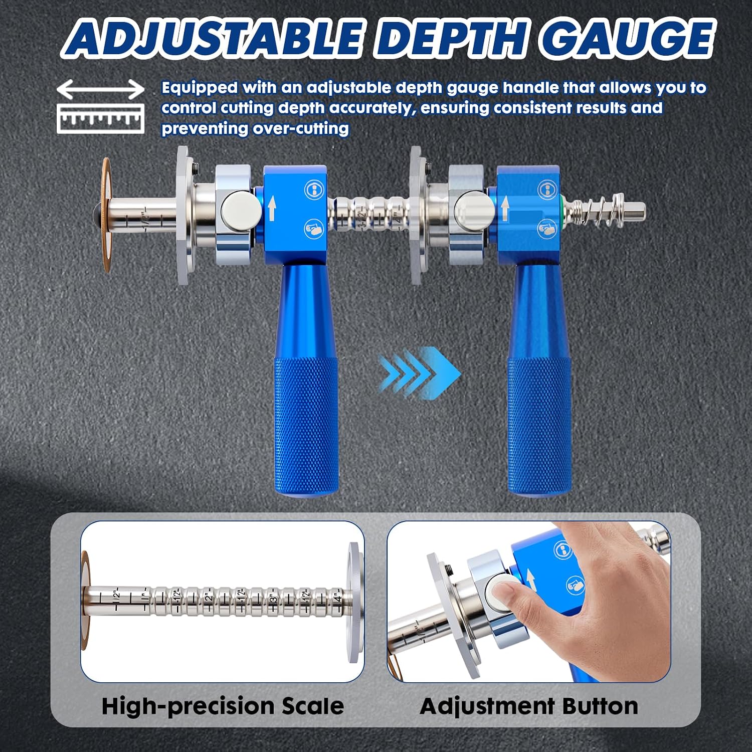 Adjustable depth gauge on internal PVC pipe cutter